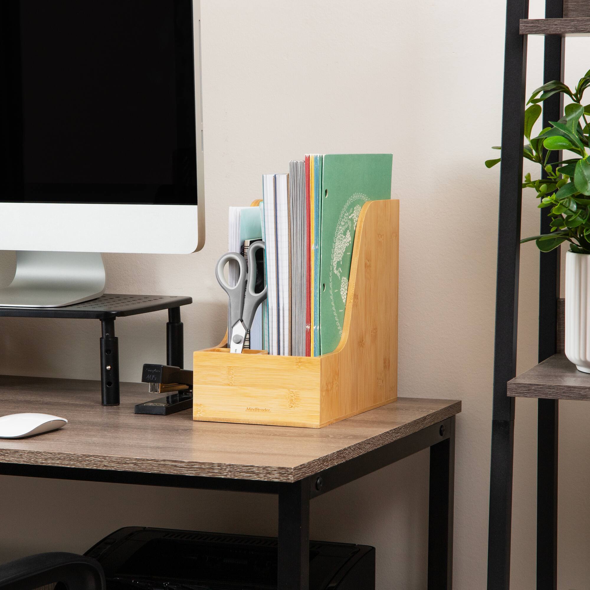 Mind Reader Vertical File Storage, Desktop Organizer, Magazine Holder, Office, Bamboo, Brown